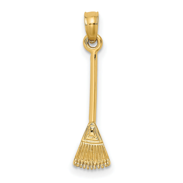 10k Yellow Gold Rake Charm Pendant, Garden Tool Symbol, Nature and Growth Theme