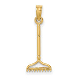 10k Yellow Gold Rake Pendant, Miniature Garden Tool Charm, Nature and Growth Theme