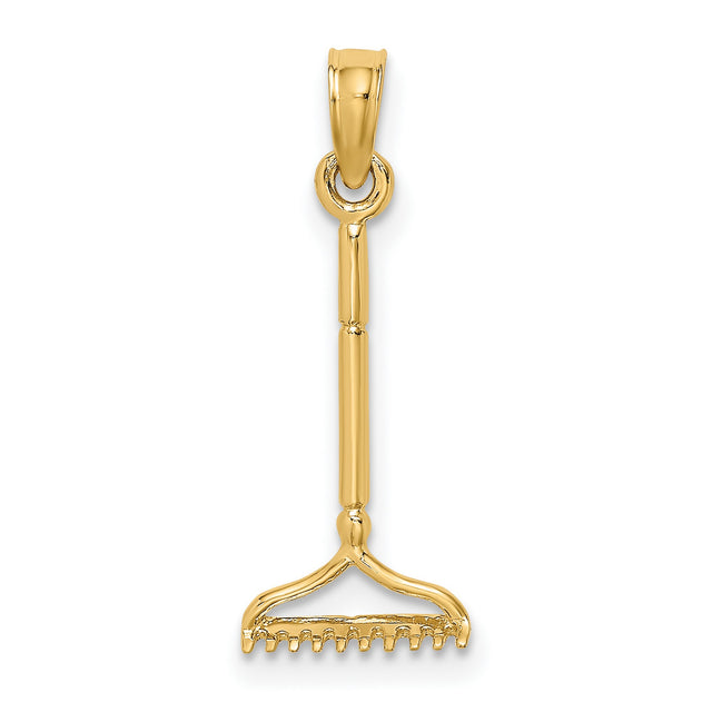 10k Yellow Gold Rake Pendant, Miniature Garden Tool Charm, Nature and Growth Theme