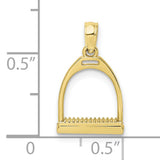 10k Yellow Gold Stirrup Pendant with 3D Horse Design, Equestrian Western Style for Women