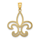10k Yellow Gold Fleur-de-Lis Pendant with Beaded Detailing, Christian Symbol for Women