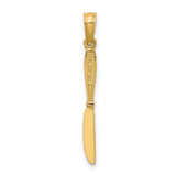 10k Yellow Gold Butter Knife Pendant with Detailed Handle, Vintage Culinary Charm