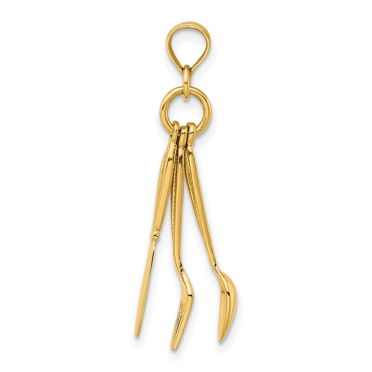 10k Yellow Gold Pendant, Knife Fork Spoon Cutlery Trio, Culinary Style for Food Lovers
