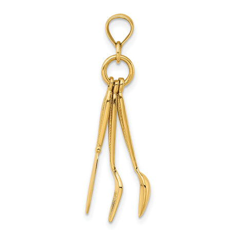 10k Yellow Gold Pendant, Knife Fork Spoon Cutlery Trio, Culinary Style for Food Lovers