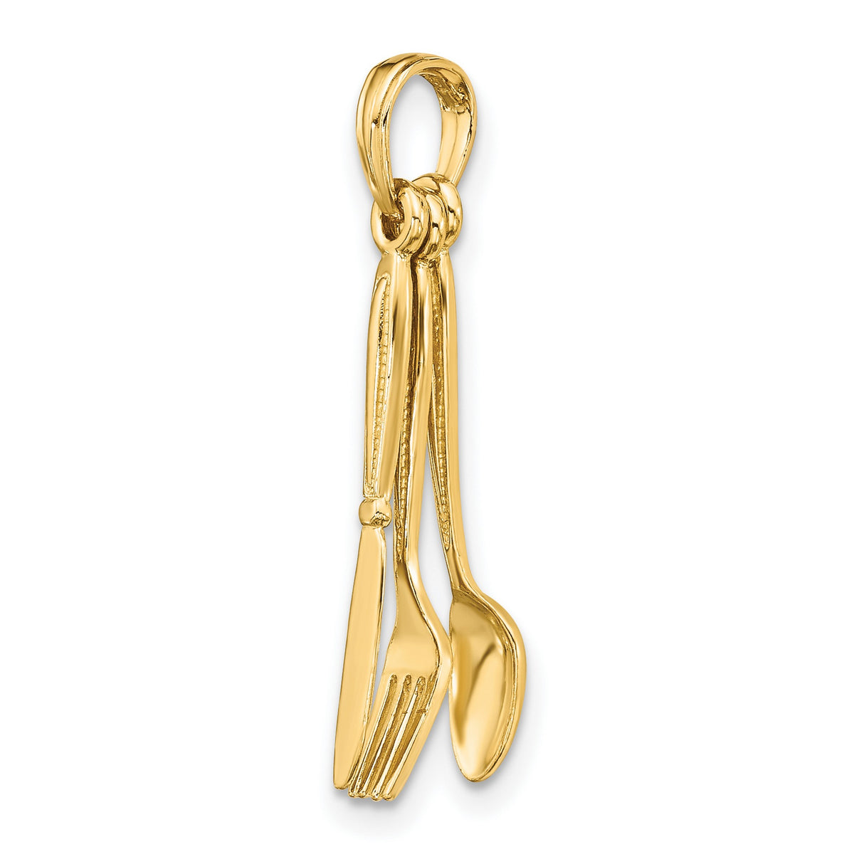 10k Yellow Gold Pendant, Knife Fork Spoon Cutlery Trio, Culinary Style for Food Lovers