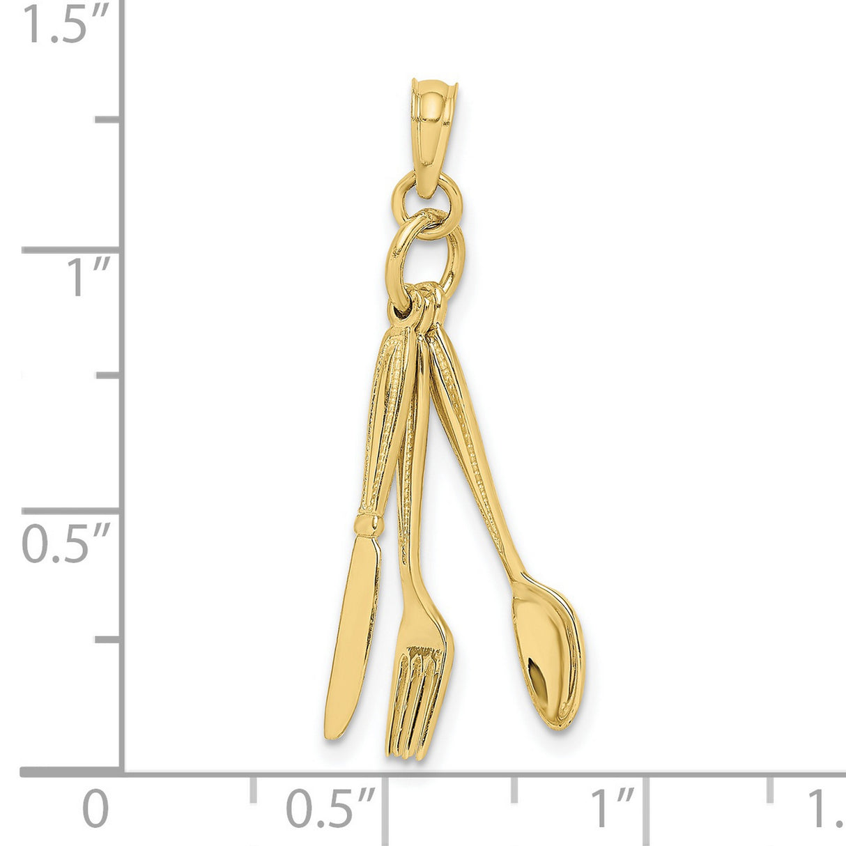 10k Yellow Gold Pendant, Knife Fork Spoon Cutlery Trio, Culinary Style for Food Lovers