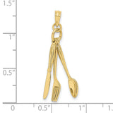 10k Yellow Gold Pendant, Knife Fork Spoon Cutlery Trio, Culinary Style for Food Lovers