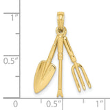 10k Yellow Gold Pendant with Gardening Tools Shovel, Fork, and Rake, Movable Charm Design