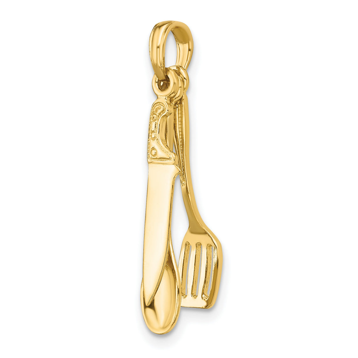 10k Yellow Gold Pendant with Spoon, Knife, and Spatula Charms, Movable Culinary Theme