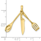 10k Yellow Gold Pendant with Spoon, Knife, and Spatula Charms, Movable Culinary Theme