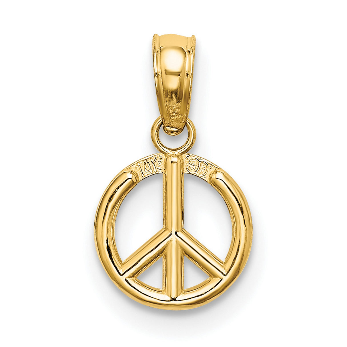 10k Yellow Gold Peace Pendant, Open-Frame Circle Symbol, Retro Boho Minimalist Jewelry