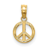 10k Yellow Gold Peace Pendant, Open-Frame Circle Symbol, Retro Boho Minimalist Jewelry