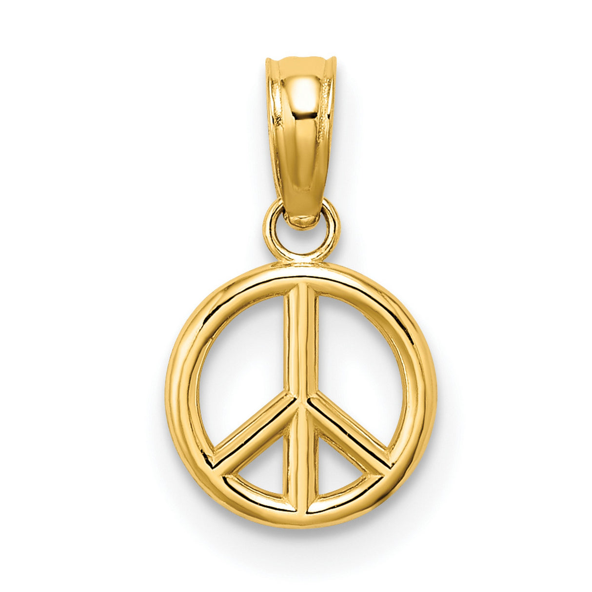 10k Yellow Gold Peace Pendant, Open-Frame Circle Symbol, Retro Boho Minimalist Jewelry