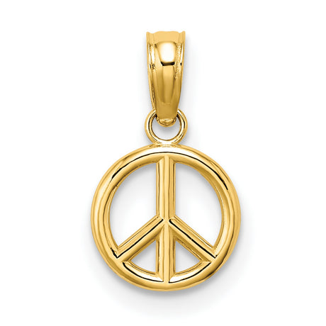 10k Yellow Gold Peace Pendant, Open-Frame Circle Symbol, Retro Boho Minimalist Jewelry