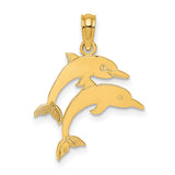 10k Yellow Gold Dolphin Pendant with Two Leaping Dolphins, Nautical Marine Life Charm