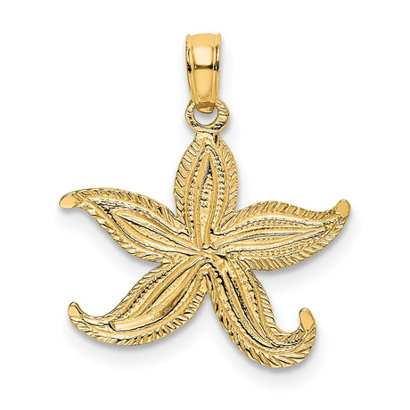 10k Yellow Gold Starfish Pendant with Textured Detailing, Nautical Ocean-Inspired Design