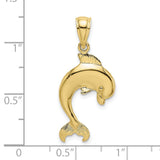 10k Yellow Gold Dolphin Pendant, Leaping Ocean Animal Charm, Nautical Theme Jewelry