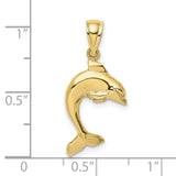 10k Yellow Gold Dolphin Pendant with Curved Design, Nautical Animal Charm