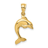 10k Yellow Gold Dolphin Pendant with Curved Design, Nautical Animal Charm