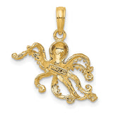 10k Yellow Gold Octopus Pendant with Tentacle Design, Nautical Marine Life Style