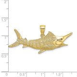 10k Yellow Gold Marlin Fish Pendant, Textured Ocean Motif Nautical Jewelry for Men