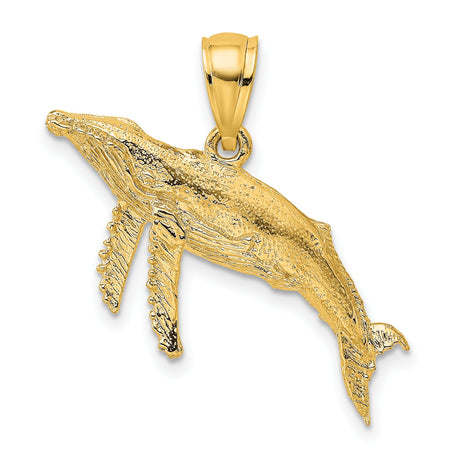 10k Yellow Gold Humpback Whale Pendant, Textured Ocean Animal Charm, Nautical Marine Life Jewelry