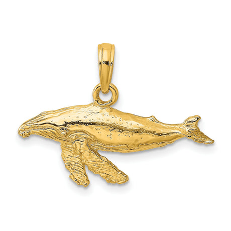 10k Yellow Gold Humpback Whale Pendant, Detailed Ocean Animal Charm, Nautical Marine Jewelry