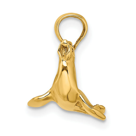 10k Yellow Gold Sea Lion Pendant, Polished 3D Seal Design, Ocean-Inspired Marine Animal Charm