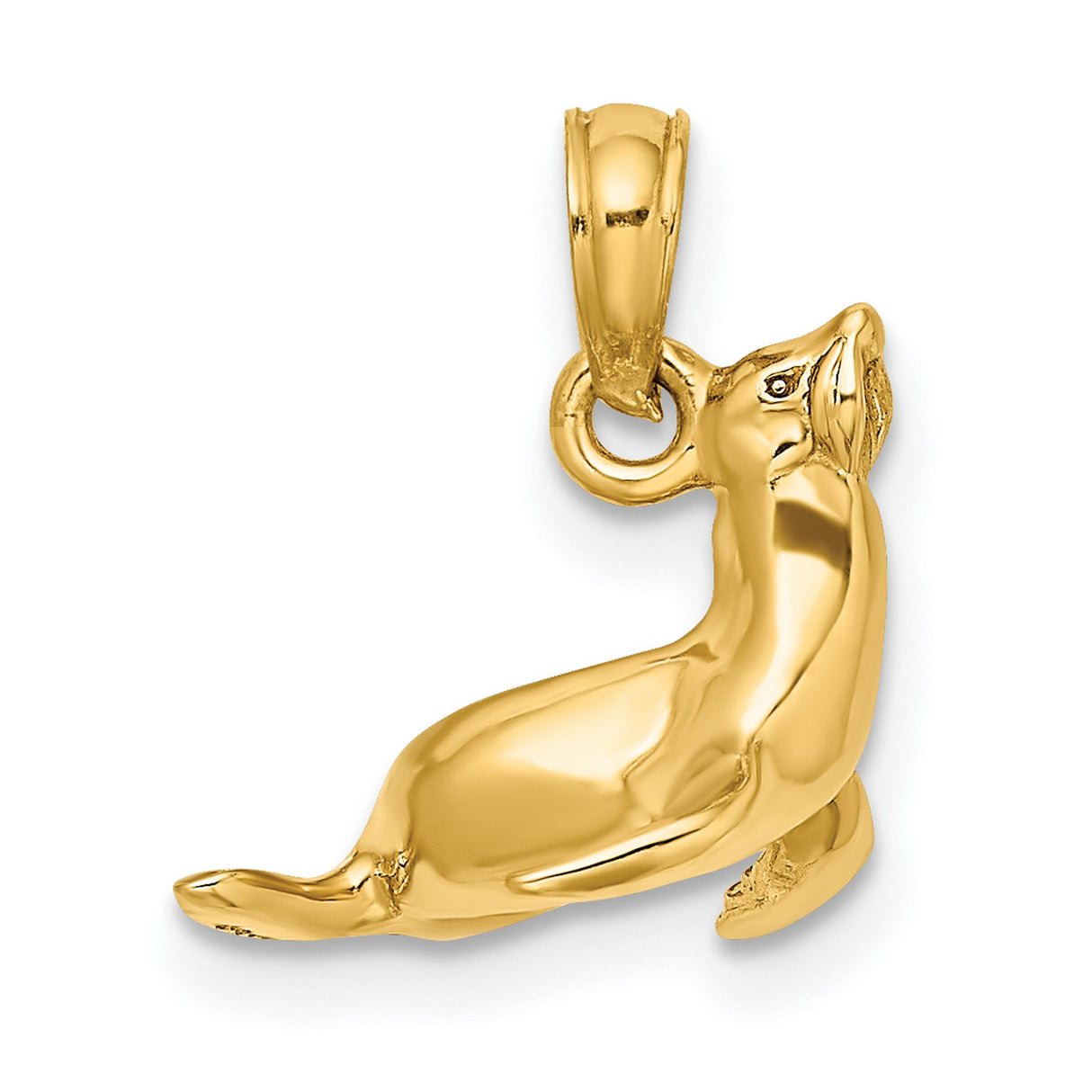10k Yellow Gold Sea Lion Pendant, Polished 3D Seal Design, Ocean-Inspired Marine Animal Charm