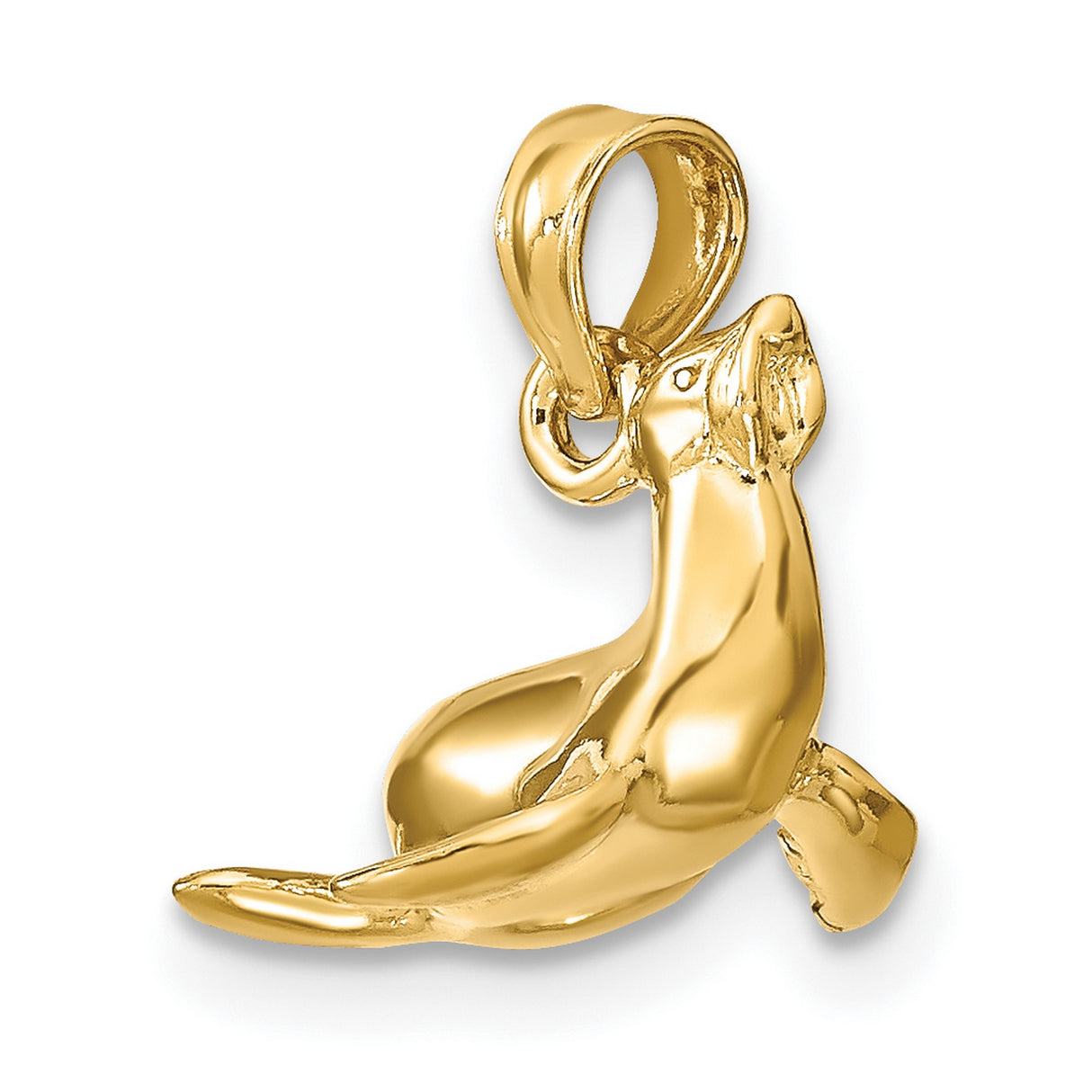 10k Yellow Gold Sea Lion Pendant, Polished 3D Seal Design, Ocean-Inspired Marine Animal Charm