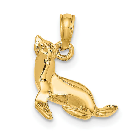 10k Yellow Gold Sea Lion Pendant, Polished 3D Seal Design, Ocean-Inspired Marine Animal Charm