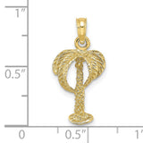 10k Yellow Gold Palm Tree Pendant with Textured Tropical Design for Women or Unisex