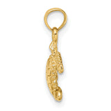 10k Yellow Gold Sea Turtle Pendant, Textured Shell Design, Nature-Inspired Ocean Animal Charm