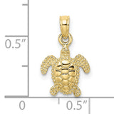 10k Yellow Gold Sea Turtle Pendant, Textured Shell Design, Nature-Inspired Ocean Animal Charm