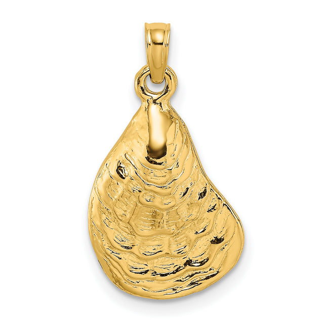 10k Yellow Gold Oyster Shell Pendant, Textured Seashell Nautical Charm for Women