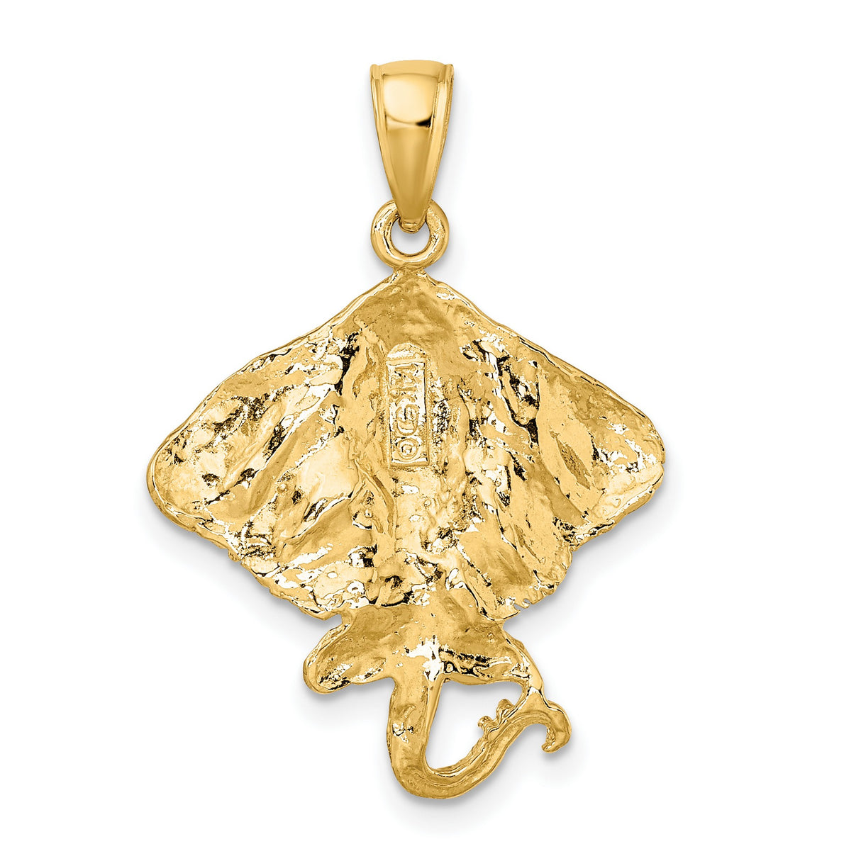 10k Yellow Gold Stingray Pendant, Detailed Sea Life Design, Nautical Ocean Style for Men or Unisex