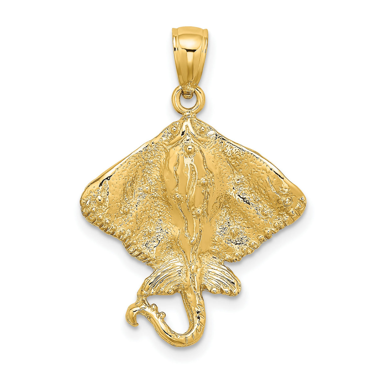 10k Yellow Gold Stingray Pendant, Detailed Sea Life Design, Nautical Ocean Style for Men or Unisex