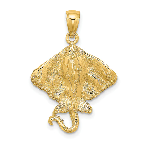 10k Yellow Gold Stingray Pendant, Detailed Sea Life Design, Nautical Ocean Style for Men or Unisex