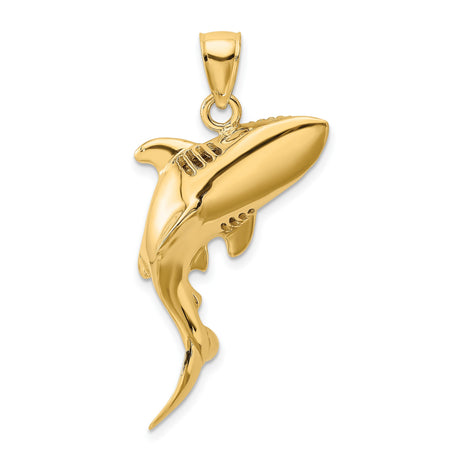 10k Yellow Gold Shark Pendant, Great White Design, Nautical Marine Style for Men and Unisex
