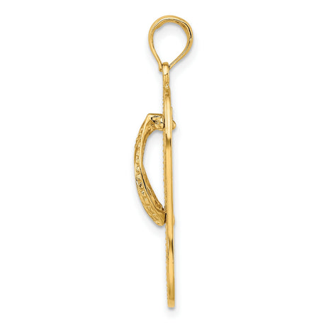 10k Yellow Gold Flip-Flop Pendant with Starfish Cutout, Nautical Beach Charm