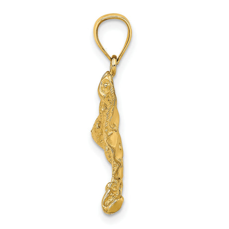 10k Yellow Gold Stingray Pendant, Spotted Eagle Ray Cutout, Nautical Ocean Animal Charm for Men