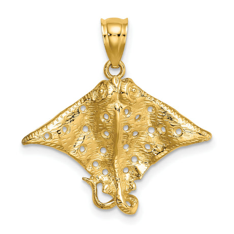 10k Yellow Gold Stingray Pendant, Spotted Eagle Ray Cutout, Nautical Ocean Animal Charm for Men