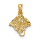 10k Yellow Gold Stingray Pendant, Textured Marine Animal Design, Nautical Charm