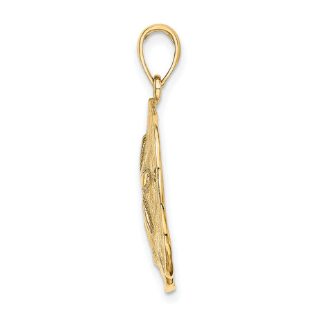 10k Yellow Gold Sand Dollar Pendant with Detailed Sea Design, Nautical Coastal Charm for Women