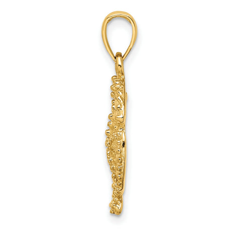 10k Yellow Gold Sand Dollar Pendant with Textured Starfish, Coastal Nautical Jewelry