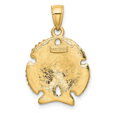 10k Yellow Gold Sand Dollar Pendant with Textured Starfish, Coastal Nautical Jewelry