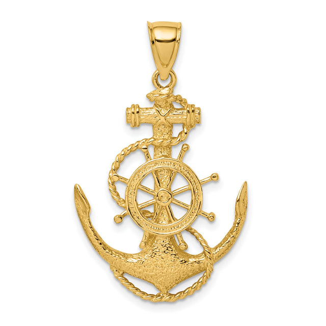 10k Yellow Gold Nautical Pendant with Anchor, Ship Wheel, Rope, and Cross for Men