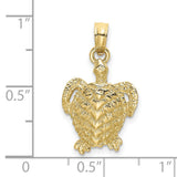 10k Yellow Gold Sea Turtle Pendant with Flipper Detail and Textured Shell