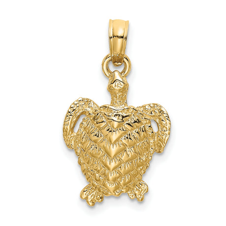 10k Yellow Gold Sea Turtle Pendant with Flipper Detail and Textured Shell