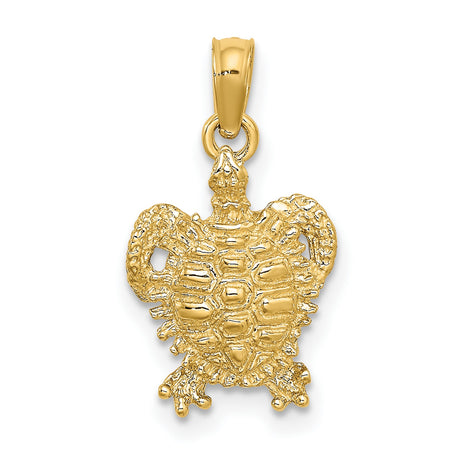 10k Yellow Gold Turtle Pendant, Sea Turtle Symbol of Longevity and Protection, Nature Jewelry for Women